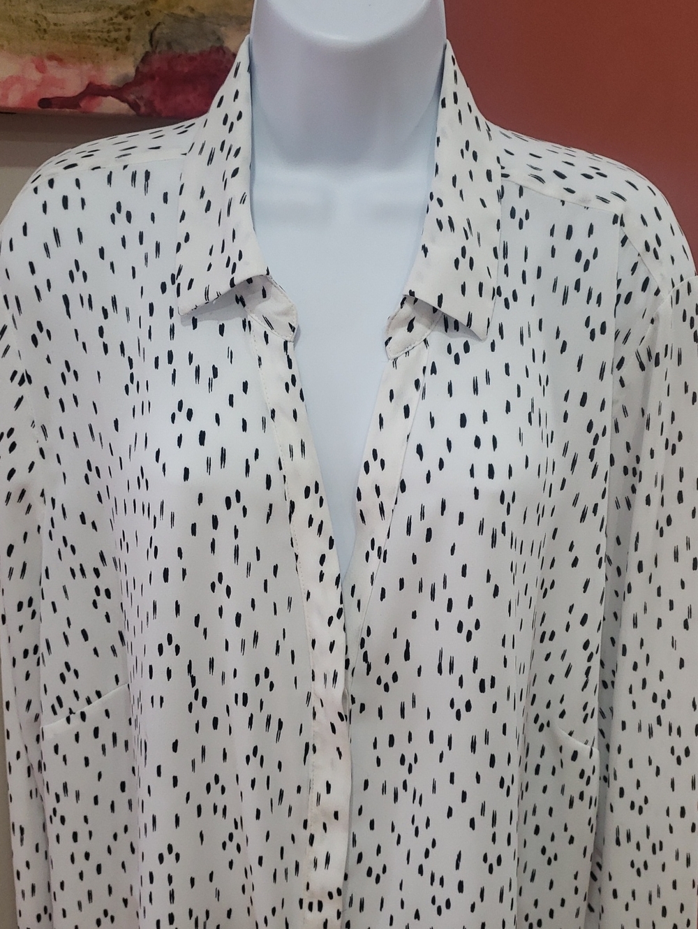 Worthington Woman  White Button-Up Shirt with Black Dot Print, 3X
